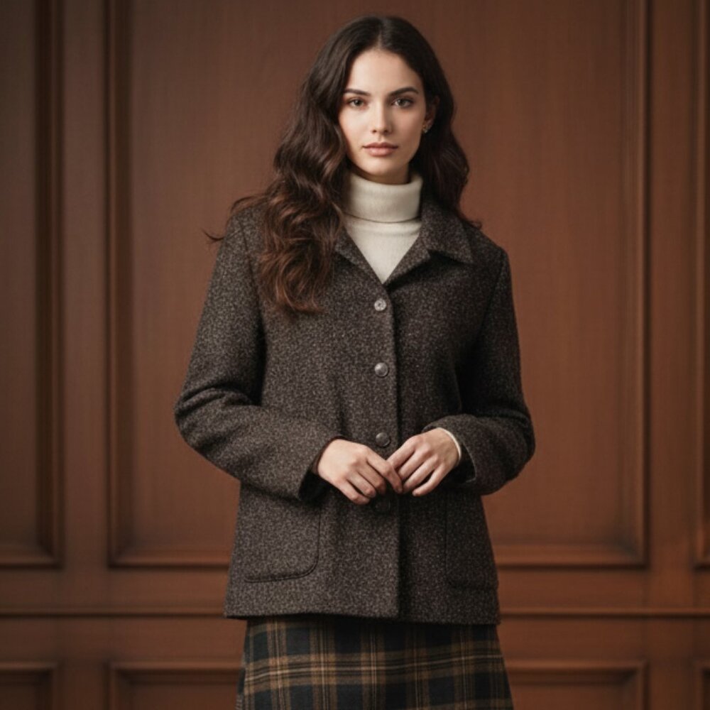 Vintage Appleseeds Wool Tweed Blazer Womens 14 Chocolate Brown Work Office